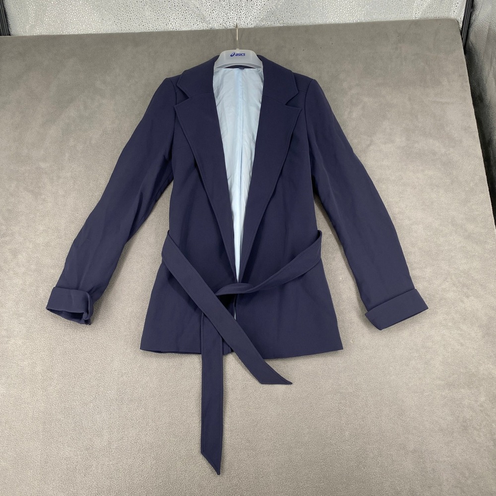 Navy Blue Belted Wrap Blazer Jacket Notched Lapel Size 38 Bulgarian Made